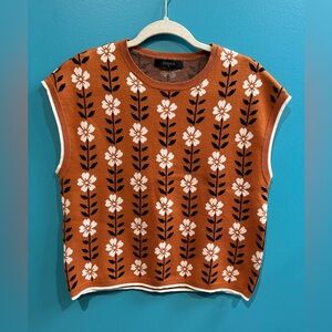 Neutral Whimsigoth Women's Floral Knit Top - Brown and White